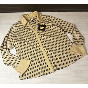 Ava & Viv XXL Tan Black Striped Ribbed Knit Button Down Shirt Long Sleeve Collar